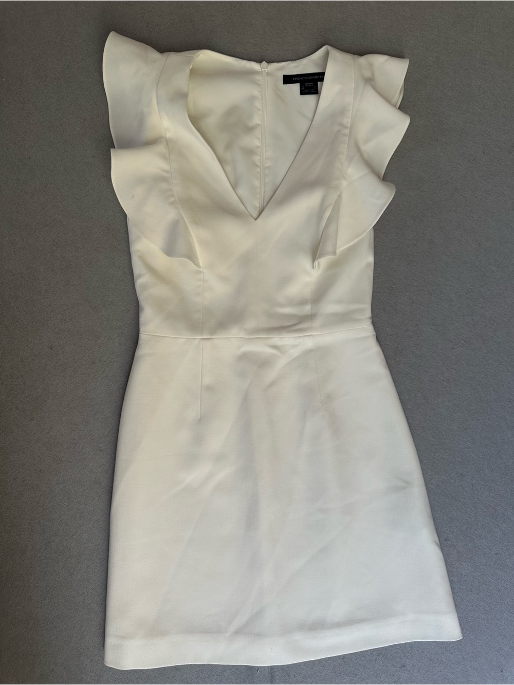 French Connection White Ruffle V-Neck Mini Dress